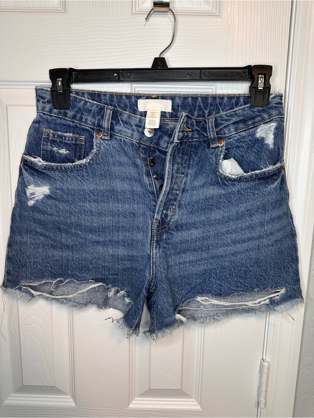 H&M Distressed Mid-Blue Denim Shorts